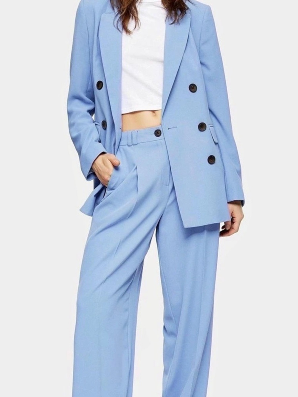 Topshop 80s Double Breasted Oversized Suit Blazer and Trousers Blue Pantsuit